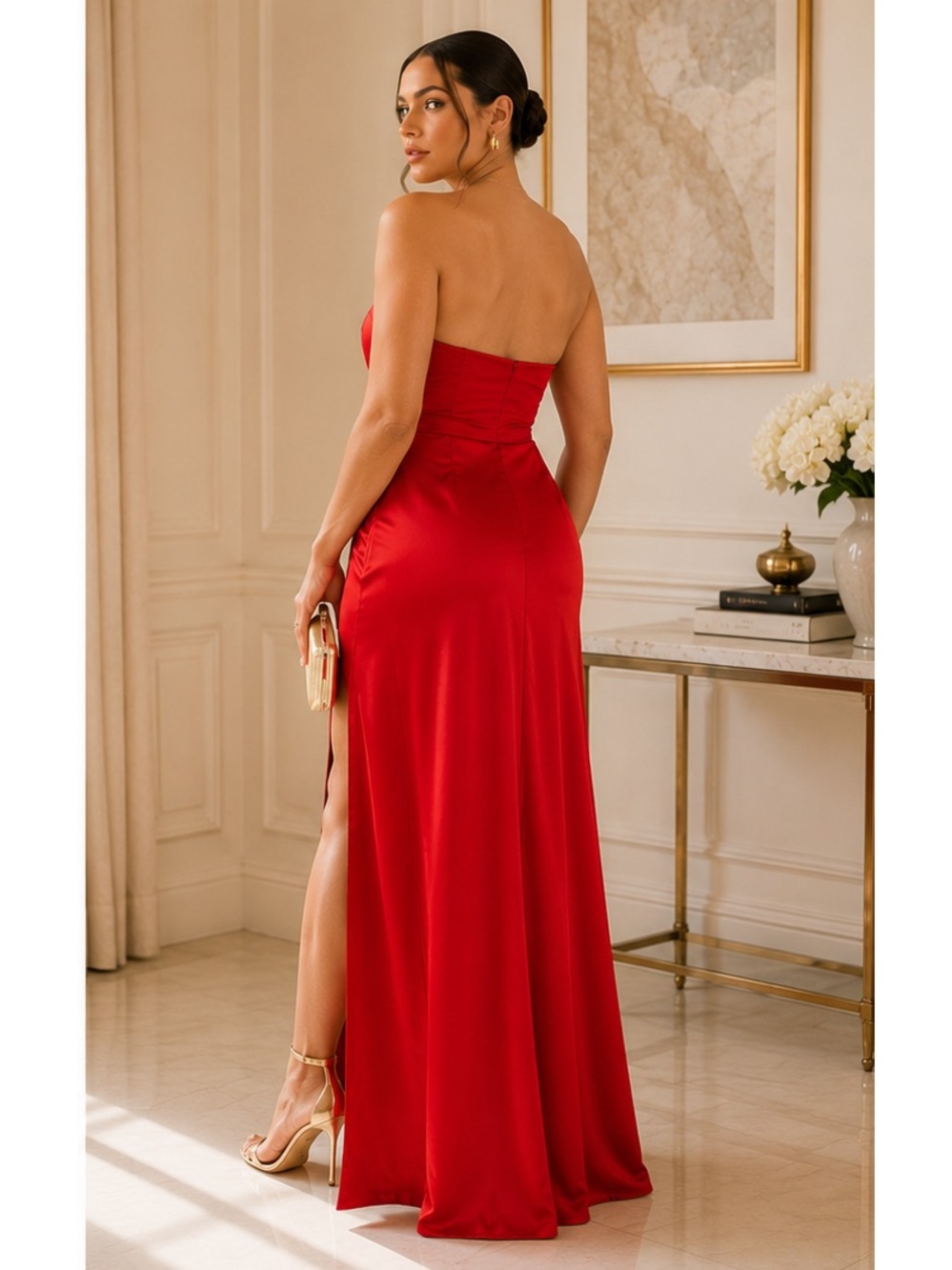 NWT Meshki Aminah Draped Strapless Satin Maxi Dress in red Size XXL - Picture 4 of 16